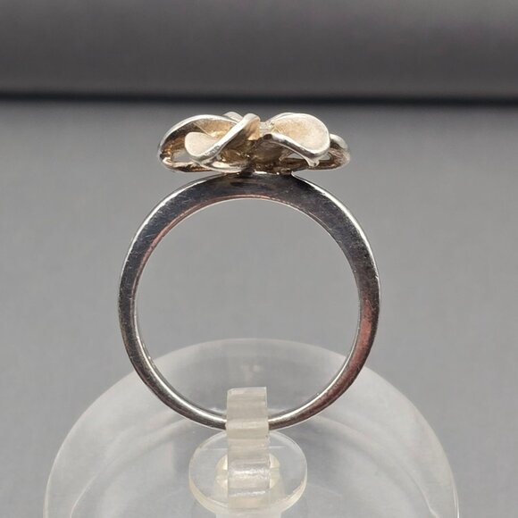 Sterling Silver Plumeria Flower Crystal Ring Size 5.5 Frosted Petal Hawaiian - Picture 3 of 13